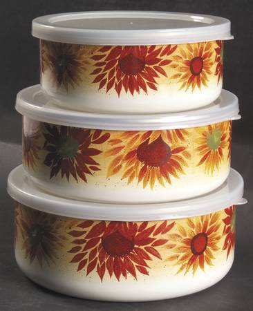 Evening Sun (3 Piece) Metal Bowl W/Plastic Lids (5", 6", 7")