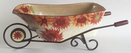 Evening Sun Wheelbarrow Serving Bowl W/Metal Frame