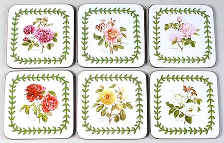 Botanic Roses Square Corkback Coaster - Set of 6 Motifs