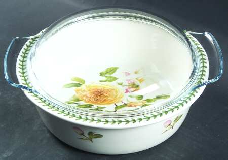 Botanic Roses 2 Qt Round Covered Casserole & Glass Lid