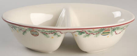 Holiday Garland 10" Oval Divided Vegetable Bowl