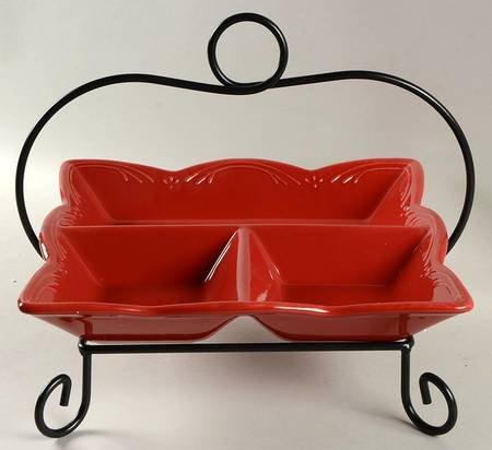 Winterberry Ruby (Red) Square Divided Server with Metal Rack