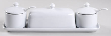 Great White Collection (Rim Shape) (8 Pc) Butter&Jam Set (2 Jj W/L,Spoons,Butter&Tray by Pottery Barn China