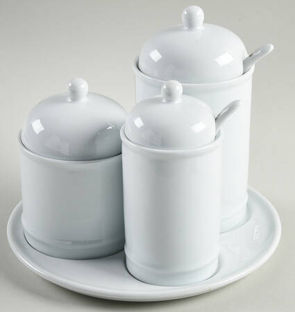 Great White Collection (Rim Shape) 10pc Condiment Set (3 Condiment Jar's & Spoon W/Tray)