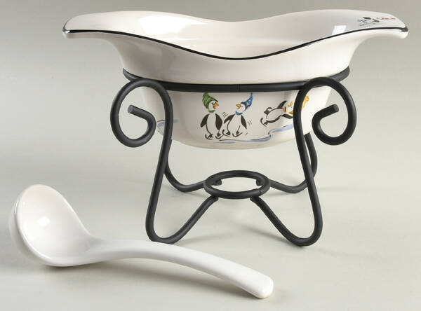 Penguin Skate Gravy Server & Ladle & Metal Stand