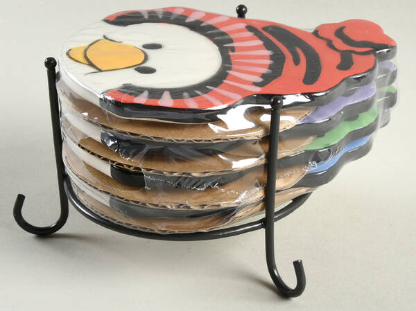 Penguin Skate 5-Piece Coaster Set (Holder & 4 Coasters)