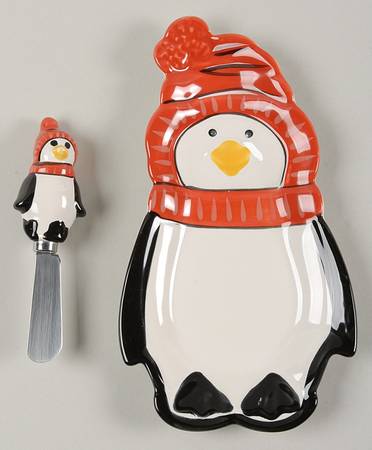 Penguin Skate Figural Dip Bowl & Spreader Set