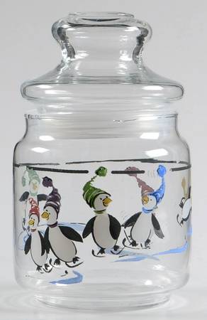 Penguin Skate Glassware Candy Jar & Lid