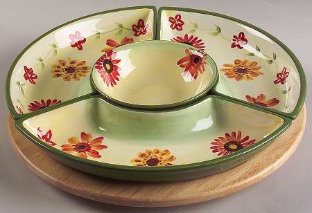 Daybreak (5 Pc) Lazy Susan (3 Sides, 1 Center & Wood Base)
