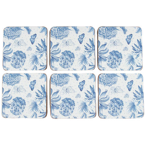 Botanic Blue Square Corkback Coaster - Set of 6