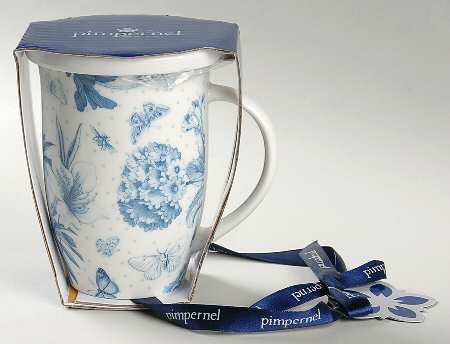 Botanic Blue Tisanieres Set-Mug, Metal Filter, & Coaster