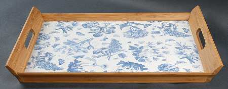 Botanic Blue 18" Stacking Bamboo Tray