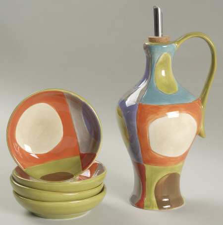 Urban Dots Oil Jar & Drizzler with 4 Dipping Bowls