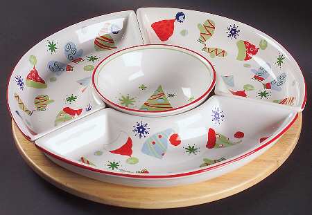 Taffy Candy (5 Pc) Lazy Susan (3 Sides, 1 Center & Wood Base)