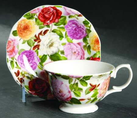 Rose Bouquet Footed Cup & Saucer Set