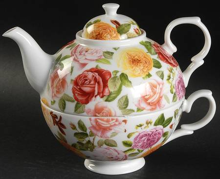 Rose Bouquet Individual Teapot & Lid with Cup