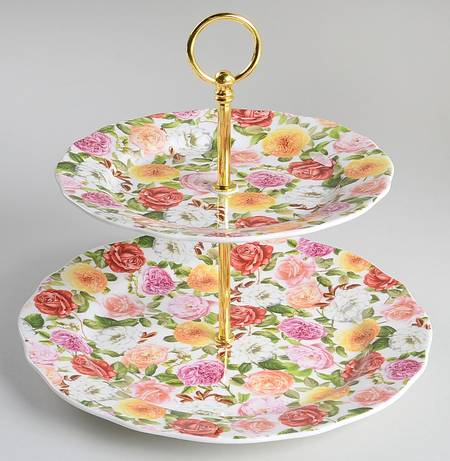 Rose Bouquet 2 Tiered Serving Tray (Dinner & Salad Plate)