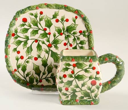 English Holly Flat Cup & Saucer Set