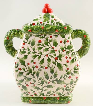 English Holly Cookie Jar & Lid