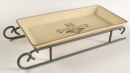 Village (Made in China) Sled Server-11" Rectangular Tray W/Iron Sled Stand