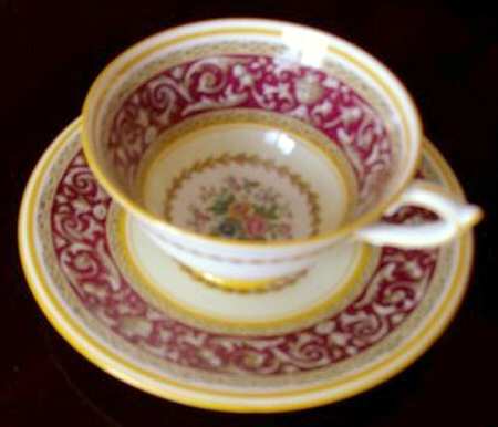 Corinthian Maroon (Yellow Trim) Footed Cup & Saucer Set
