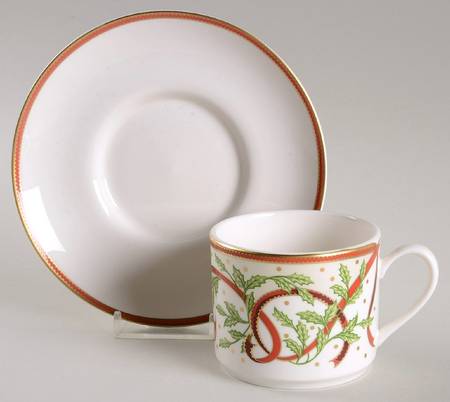 Winter Festival (White & Cream) Flat Cup & Saucer Set