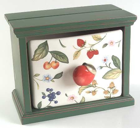 Fruit on the Vine Treasure Chest-Wood Holder W/Ceramic Drawer