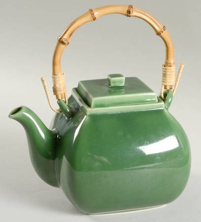 Asian Square Light Green Teapot & Lid with Removable Top Handle