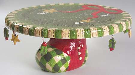 Holiday Stockings 12" Diameter Pedestal Cake Stand