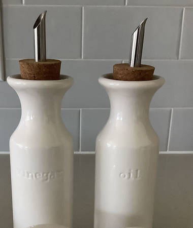 Sausalito Off White Oil & Vinegar Jars with Drizzle Spouts