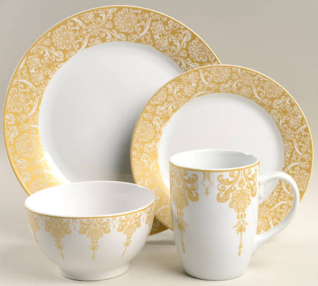 Golden Floral 4 Piece Place Setting