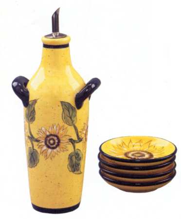 Tuscan Sun Oil Jar/Cruet with 4 Dipping Bowls