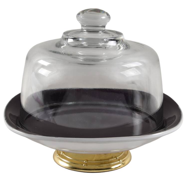 Garden Sunrise 6 1/2"-7 1/2" Footed Cheese Plate w/ Glass Dome HC