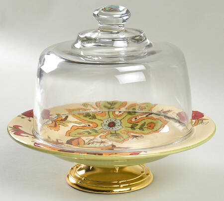 Carynthum 6 1/2"-7 1/2" Footed Cheese Plate w/ Glass Dome HC