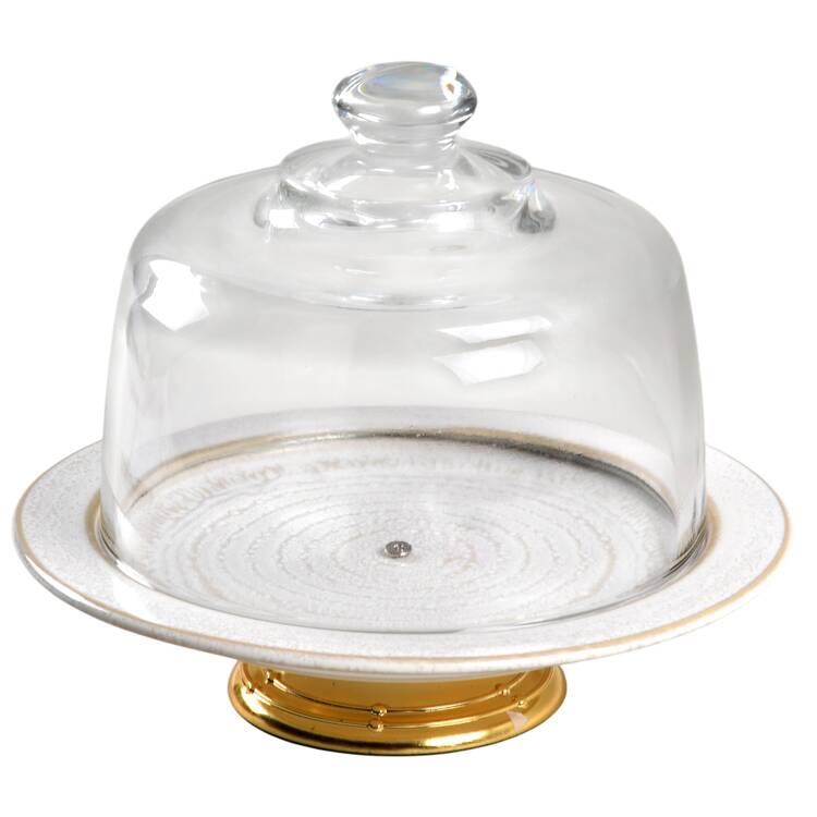 Andes White 6 1/2"-7 1/2" Footed Cheese Plate w/ Glass Dome HC