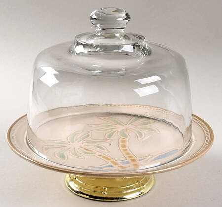 Palm 6 1/2"-7 1/2" Footed Cheese Plate w/ Glass Dome HC
