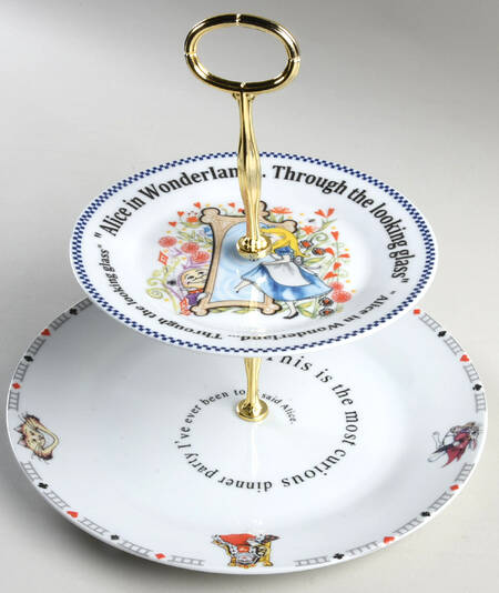 Alice in Wonderland's Cafe 6 5/8"-10"  2 Tiered Serving Tray (Dp, Sp) HC