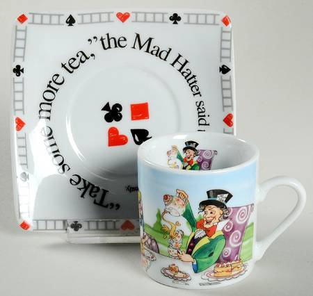 Alice in Wonderland's Cafe Flat Demitasse Cup & Saucer Set by Cardew Design