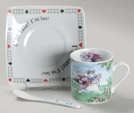 Alice in Wonderland's Cafe Demitasse Cup & Saucer Set w/Spoon by Cardew Design