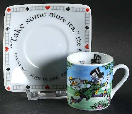 Alice in Wonderland's Cafe Flat Demitasse Cup & Saucer Set