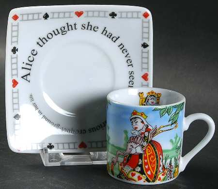 Alice in Wonderland's Cafe Flat Demitasse Cup & Saucer Set by Cardew Design