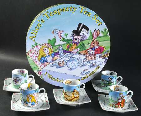 Alice in Wonderland's Cafe Flat Demi Cup & Saucer - Set of 5 Boxed (Motif 1-5)
