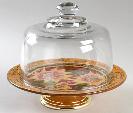 Sunflower 6 1/2"-7 1/2" Footed Cheese Plate w/ Glass Dome HC