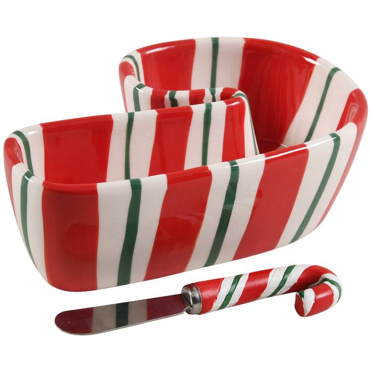 Candy Cane Figural Dip Bowl & Spreader Set