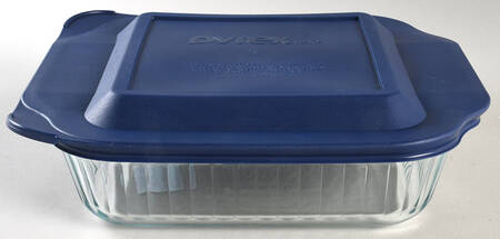 Sculptured Clear 8" Square Baker & Plastic Lid by Pyrex