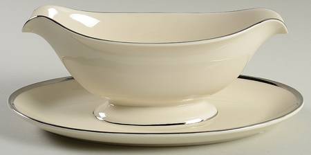 Signature (Platinum Trim, No Monograms, White Body Gravy Boat with Attached Underplate