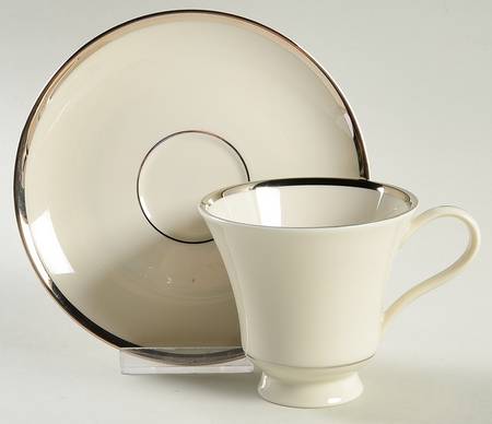 Signature (Platinum Trim, No Monograms, White Body Footed Cup & Saucer Set