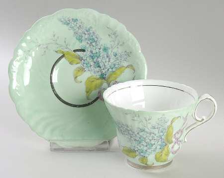 Lilac (No Trim, Green Background) Flat Cup & Saucer Set