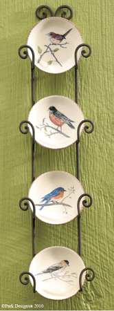 Backyard Birds Mini Plate Set of 4 with Metal Rack