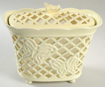 Butterfly Trellis Ceramic Holder & Lid W/Plastic Insert
